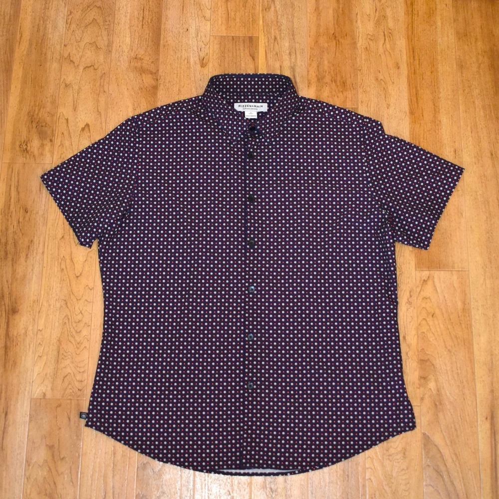 Mizzen+Main Floral Shirt Mens Medium Navy Excellent Performance Classic Fit SS